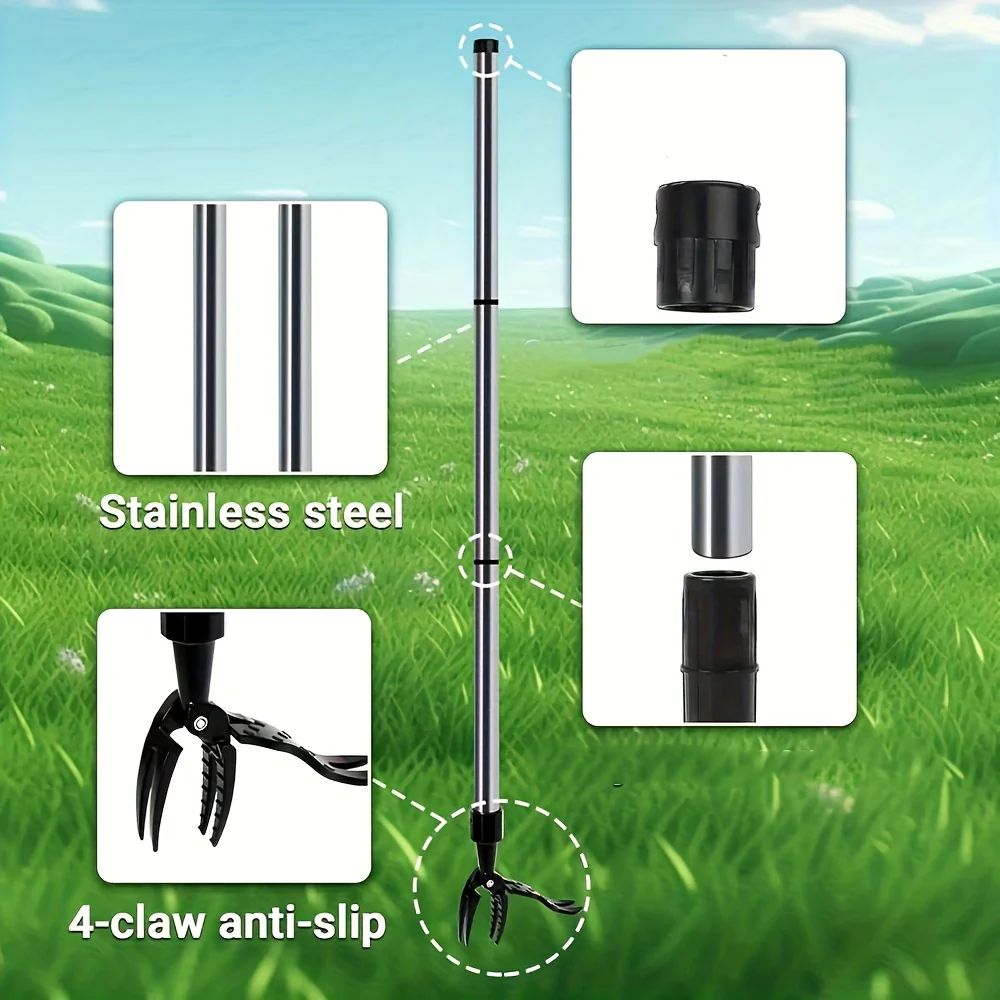 Stainless Steel Weed Puller Stainless Steel Manual Weed Puller Tool | No-Bend Standing Design with Ergonomic Handle for Efficient Root Removal, Garden & Lawn Care, Durable Yard Maintenance Tool